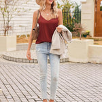 Zeagoo Satin Top Women's Spaghetti Tops V-Neck Tank Top (DE Only)