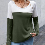 Zeagoo Women Waffle Knit Shirts Long Sleeve Colorblock Tee