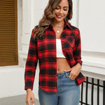 Zeagoo Women's Checked Blouse Long Sleeve V-Neck Shirt (DE Only)