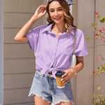 Zeagoo Women's Cotton Button Down Shirts Short Sleeve Casual Shirts