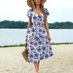 Zeagoo Women's Casual Dress Flutter Button Down Tiered Flowy Dress