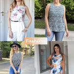 Zeagoo Tank Top Blouses Scooped Neck Pleated Front Shirts