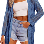 Zeagoo Women 2024 Lightweight Crochet Cardigan Long Sleeve Open Front Knit Sweater Summer Kimono Cover Up with Pockets
