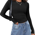 Zeagoo Langarmshirt Damen Rundhals Basic T-Shirt