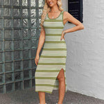 Zeagoo Striped Knit Dress Casual Bodycon Side Slit Sundress