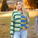 Zeagoo Striped Oversized Sweater Color Block Loose Pullover Top