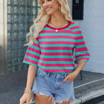 Zeagoo Oversized Loose Fit Short Sleeve Striped Tops