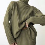 Zeagoo Women's Casual Two Pieces Sets Turtleneck Sweater and Midi Skirt Suits