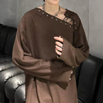 Asymmetrical Shoulder Straps Textured Long-Sleeve T-Shirt