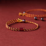 Buddha Stones Handcrafted Red Gold Rope Lotus Peace And Joy Charm Braid Bracelet