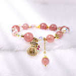FREE Today: Love Healing Natural Strawberry Quartz Crystal Money Bag Charm Positive Bracelet