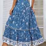 Zeagoo Women's Bohemian Floral Skirt Elastic High Waist A- Line Tiered Flowy Beach Maxi Skirt
