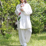 Buddha Stones Lotus Flower Leaf Pattern Tai Chi Meditation Prayer Spiritual Zen Practice Clothing Women's Set