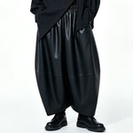 Japanese Asymmetric Long-sleeve Shirt Loose Wide-leg PU Leather Pants Two-piece Set