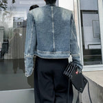 Mandarin Collar Button Detail Denim Jacket