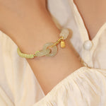 Buddha Stones Natural Hetian Jade Bead Double Peace Buckle Fu Character Abundance Braided Bracelet