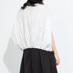 Women Pleated Textured Zip-up Collar Shirt