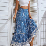 Zeagoo Women's Bohemian Floral Skirt Elastic High Waist A- Line Tiered Flowy Beach Maxi Skirt