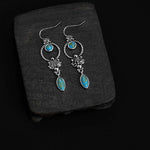 Buddha Stones 925 Sterling Silver Hook Vintage Copper Plated Silver Turquoise Waterdrop Pattern Balance Drop Dangle Earrings