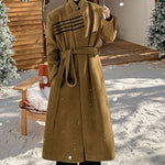 Retro Stand-up Collar Buttoned Woolen Long Over-the-knee Windbreaker