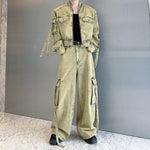 Washed Multi-pocket Workwear Denim Suit