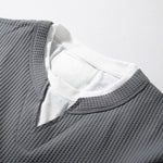 V-neck Faux Two-piece Waffle Knit Loose T-shirt