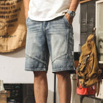 Vintage Patchwork Straight-leg Denim Shorts
