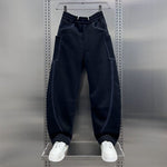 Solid Color Striped Casual Scimitar Pants
