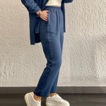 Zeagoo Double Crepe Loose Oversized Lapel Long Sleeve Shirt Casual Pants Set