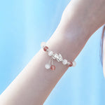 Buddha Stones Natural Cat's Eye Moonstone Strawberry Quartz PiXiu Support Bracelet