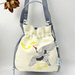 Buddha Stones Embroidered Butterfly Lotus Magnolia Cotton Linen Tote Crossbody Bag Shoulder Bag Handbag
