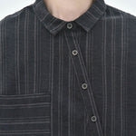 Womenâ€™s Striped Slanted Placket Irregular Hem Shirt