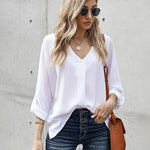 Zeagoo V-Neck Long Sleeve Buckle T-Shirt Plain Shirts Shirt Top Elegant Shirts Casual Slim Fit Basic