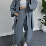 Zeagoo Women's Casual Loungewear Set Solid Color Loose Long Sleeve Kimono Cardigan and Pants