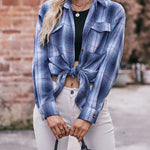 Zeagoo Loose Fit Plaid Shirt Casual Long Sleeve Lapel Collar Button Tunic Tops