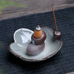 Buddha Stones Lotus Plum Blossom Square Ceramic Spiritual Backflow Incense Burner
