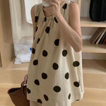 Round Neck Polka Dot Slit Sleeveless T-shirt