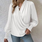 Zeagoo Elegant V-neck Lantern Sleeve Blouse Temperament Solid Color Shirt for Women Casual Work Office Loose Fit 2026 | Under $40