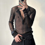 Glittery Sheer Long-Sleeved T-Shirt