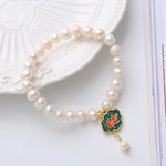 Buddha Stones Natural Pearl Lotus Koi Fish Goldfish Optimism Charm Bracelet