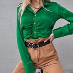 Zeagoo Solid Color Long Sleeve Blouse Pleated Elegant Cardigan Shirt for Women Casual Work Office Loose Fit 2026 | Under