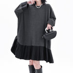Women's Loose Casual Color Block Patchwork  Midi Dress