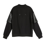 PU Leather Fake Two-piece Stand-up Collar Shirt