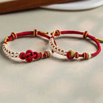 Buddha Stones Handmade True Love Knot Peach Blossom Charm Luck Rope Bracelet