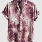 Men's Retro Abstract Print Casual Button Short Sleeve Shirt