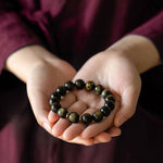 Buddha Stones Chinese Zodiac Natal Buddha Gold Sheen Obsidian Wealth Protection Bracelet
