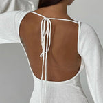 Zeagoo Elegant Backless Lace-up Bell Sleeve Ruffled Hem Mini Dress for Women Casual Going Out Summer 2026