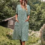 Zeagoo Women's Button Down V Neck Full Print High Waist A-Line Summer Casual Dress