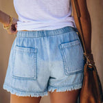 Zeagoo Denim Shorts Casual Drawstring Elastic Waist Summer Frayed Tencel Short Jeans With Pockets
