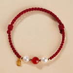 Buddha Stones 925 Sterling Silver Good Fortune Fu Character Agate Pearl Red String Braid Bracelet (Extra 30% Off | USE CODE: FS30)